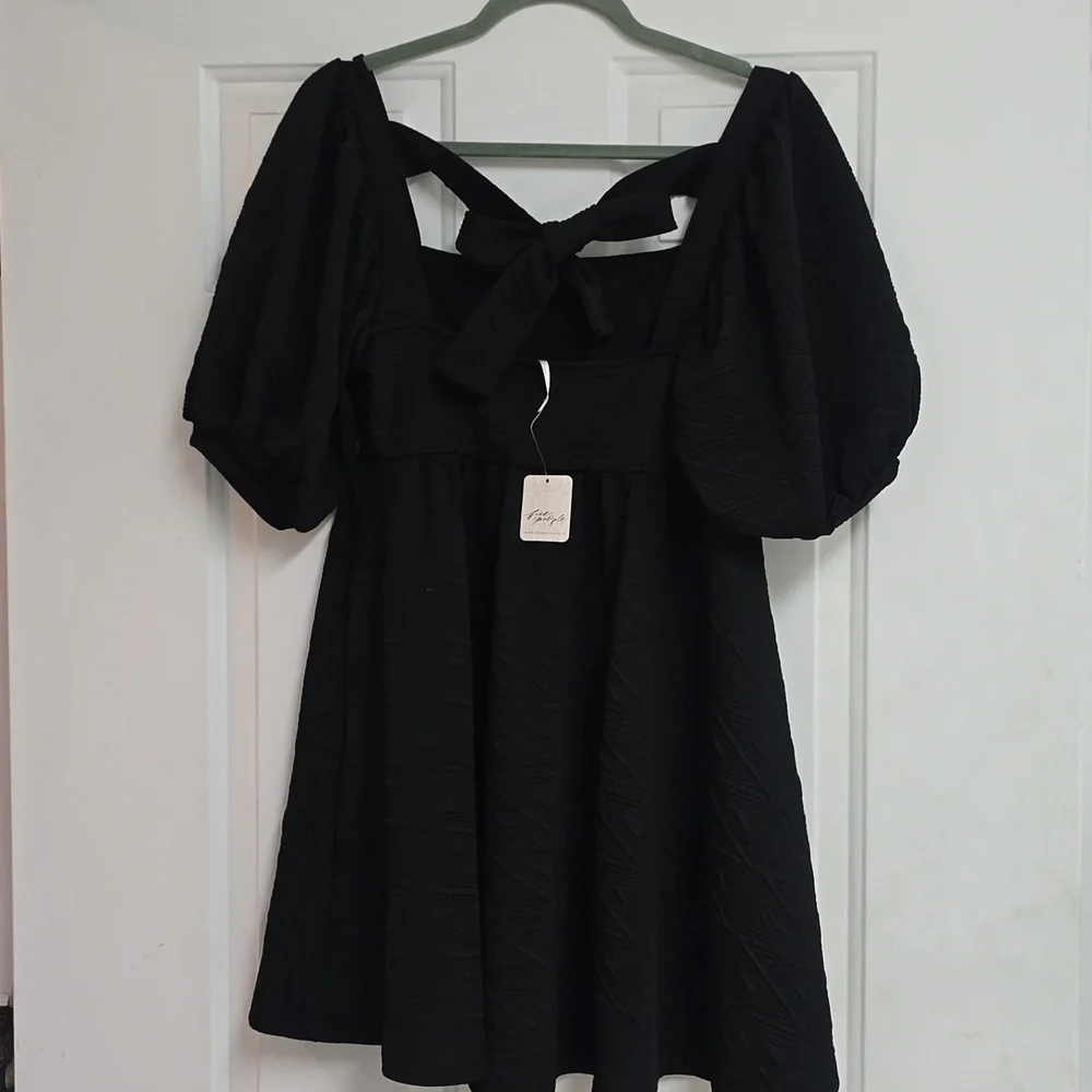 NEW Free People Violet Puff Sleeve Baby Doll Mini Dress Size S Black